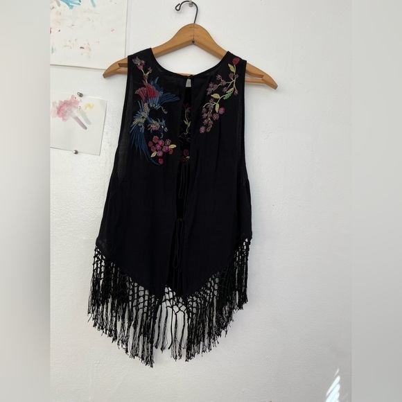 Free People Sleeveless Embroidered Blouse with Tassels - Picture 3 of 6